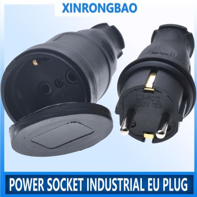 ❧♗ Power Socket Industrial EU Rubber Waterproof Plug Electrial Grounded European Connector With Cover IP44 For DIY Power Cable Cord