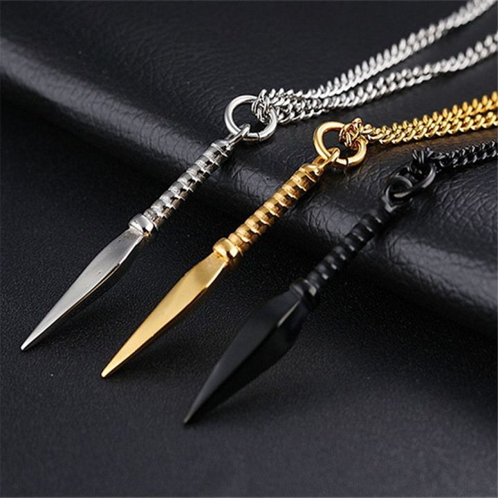 punk-stainless-steel-spearhead-necklace-for-men-cool-boy-shuriken-weapon-charm-pendant-necklaces-jewelry