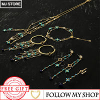 June Summer The New Bracelet Necklace Set 925 Silver Blue Heart-shaped Pendant Luxury Brand Monaco Jewelry For Women Gift