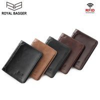 ☎✓◑ cri237 Royal Bagger RFID Block Wallets for Men Real Genuine Cow Leather Man Slim Short Wallet Card Holder Trifold Purse Fashion Business