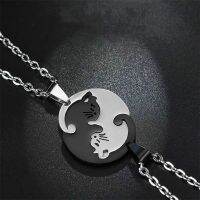 Personalized Creative Black and White Cat Couple Pendant Necklace Fashion Exquisite Animal Silver-Plated Necklace Birthday Gift