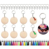 40pcs DIY Wood Keychains Blanks Tassel Charms Set Round Rectangle Wooden Ornaments Blank Key Rings Keychain Tassels Jump Rings Key Chains