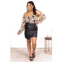 Plus Size Artificial Leather Matte Black Pleated Skirt Womens Lrregular Pencil Leather Skirt Club Party Customized New 2023