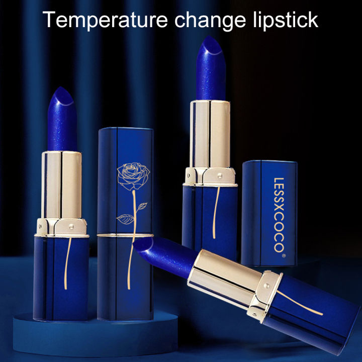 lamart-store-lessxcoco-เปลี่ยนสีลิปสติกกันน้ำชุ่มชื้นติดทนนานไม่จางหายไม่ง่ายที่จะติดกับถ้วยแต่งหน้าริมฝีปาก-blue-rose-color-changing-lipstick