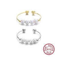 New Fashion Adjuestable Size Gold Pearl Twist Luxury 925 Sterling Silver Rings For Women Charm Fine Jewelry Gifts