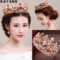 Baroque Queen Pearl Crystal Gold Tiaras Bridal Wedding Jewelry Rhinestone Crown