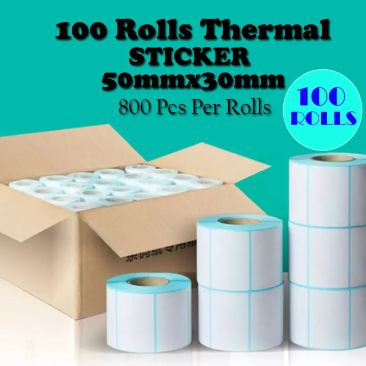 100 Roll 50mm*30mm Thermal Label Adhesive Sticker Paper Thermal ...