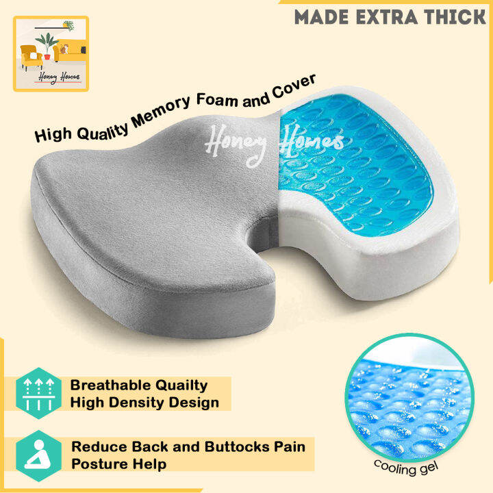 Gel Seat Cushion Orthopedic Ergonomic Thick Memory Foam Pillow Non Slip 