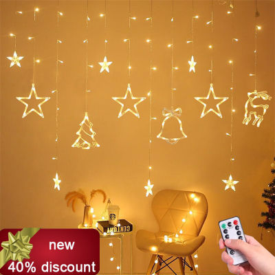 220V EU Plug LED Star Curtain String Light Christmas Garlands Fairy Lights Outdoor For Holiday Party Wedding New Year Decoration