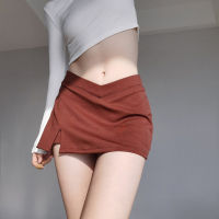 Women Exclusive Tailored V-front Mini Skirt With Safety Pants y Low Rise Split Front Mini Skirt