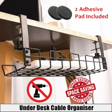 Under Desk Cable Wire Management Tray, Self Adhesive Cable Tidy Basket,  Cable Organizer Rack with Hanging Basket for Desk Office Kitchen