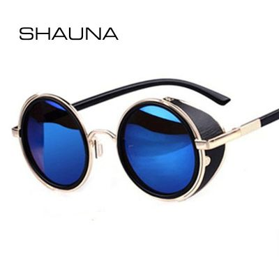 SHAUNA วินเทจผู้หญิงสตีมพังค์เคลือบย้อนยุคแบรนด์แว่นกันแดดทรงกลม UV400แว่นตากันแดดพังก์ดีไซเนอร์