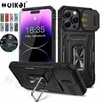 Slide Camera Case For iPhone 14 Pro Max 13 12 11 Pro Max SE XR XS Max X 8 7 Ring Stand Armor Anti-fall Protection Kickstand Cove  Screen Protectors