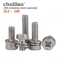 5/50pc M3 M4 M5 M6 M8 Stainless Steel Cross Phillips External Hex Hexagon Head SEM Screw Flat Washer Spring Gasket Assemble Bolt Nails  Screws Fastene