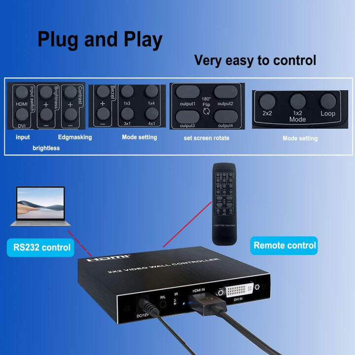 rijer-2x2-hdmi-video-wall-controller-hdmi-amp-dvi-support-4k-input-tv-wall-controller-1080p-output-tv-wall-processor-ir-remote-amp-rs232-control-180-degree-rotate-1x2-1x3-1x4-2x2-2x1-3x1x4x1-video-wal