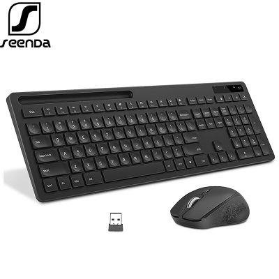 SeenDa 2.4G USB Wireless Keyboard with Phone Holder for Computer Laptop Slinet Keyboard and Mouse Set for Windows iOS Android
