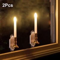 【CW】 2pcs Solar Led Candle Light Waterproof Flameless Lamp With Suction Cups Garden Ornament For Outdoor Indoor Window Decoration