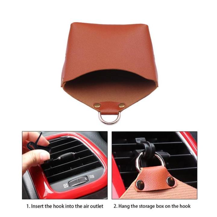 car-air-outlet-storage-bag-car-storage-pockets-auto-storage-bag-pu-leather-lychee-grain-fixed-hook-fine-workmanship-for-phone-card-key-pen-glasses-elegance