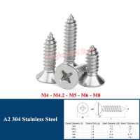 [HOT JIAZZAQQMGW 555] M4 M4.2 M5 M6 M8 Cross Phillips แบนศีรษะแผ่นโลหะสกรูแตะด้วยตนเอง A2 304สแตนเลสสกรูไม้