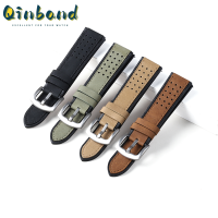 Qinband หนังวัวแท้สายนาฬิกาหนังระบายอากาศได้ดีสำหรับผู้ชายผู้หญิงนาฬิกากําไลแฟชั่นวินเทจอุปกรณ์เปลี่ยนได้อย่างรวดเร็วออก22มม.