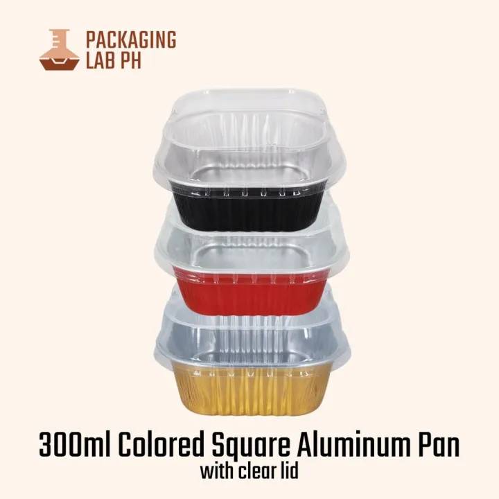 [10pcs] 300ml Colored Square Aluminum Baking Cup with Clear Lid Lazada PH