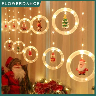 2023ไฟคริสต์มาสม่านสตริงไฟปีใหม่สุขสันต์วันคริสต์มาสซานตาไฟ Led กับตะขอและ10จี้สำหรับตกแต่งคริสต์มาส Flowerdance