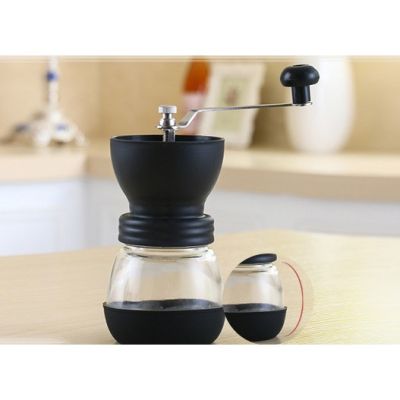 CFA เครื่องบดกาแฟ  สีดำ คั่วเมล็ดกาแฟเครื่องบดด้วยมือ กับ ขวดแก้ว เครื่องบดเมล็ดกาแฟ