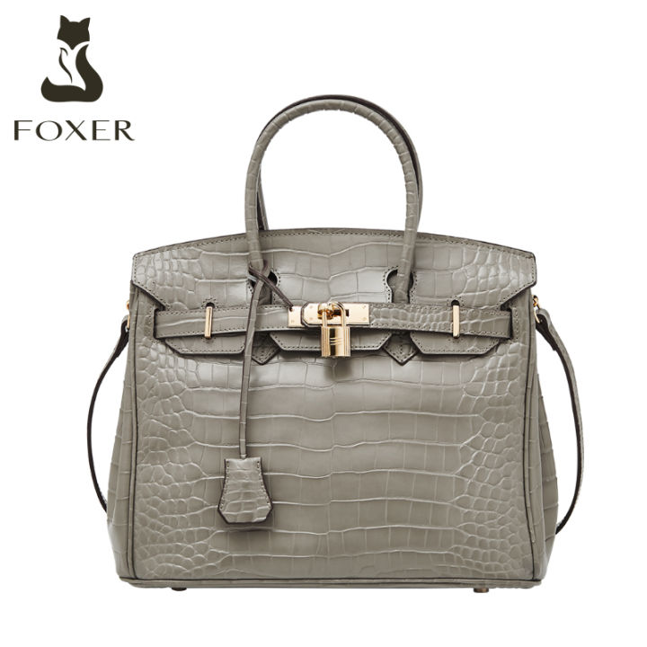 foxer-กระเป๋าหนังแตกผู้หญิง-กระเป๋าแมสเซ็นเจอร์สะพายไหล่จระเข้กระเป๋าถือคุณภาพสูงหรูหรากระเป๋ามือจับด้านบน
