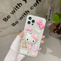 Hello Kitty 3D เคสสำหรับไอโฟนการ์ตูนโทรศัพท์13 12 11 Pro Max Mini XR XS MAX 8X7 SE 2022กรอบซิลิโคลนกันกระแทก Y2K เด็กผู้หญิง CarterFa