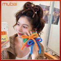 MUBAI ถักนิตติ้ง ห่วงรัดผม อีลาสติก สีสันสดใส อุปกรณ์เสริมผม วินเทจ ผ้าขนสัตว์ขนแกะ วงกลมลำไส้ขนาดใหญ่ สำหรับผู้หญิง