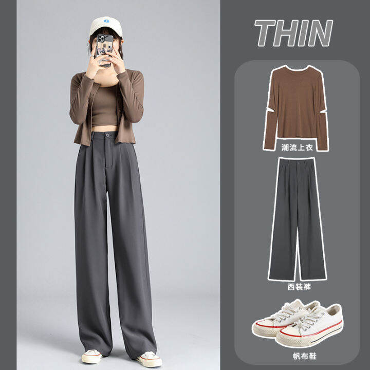 suit-pants-for-women-spring-and-autumn-straight-loose-black-mop-pants-thin-high-waist-wide-leg-pants-drape-slim-fit-casual-pants