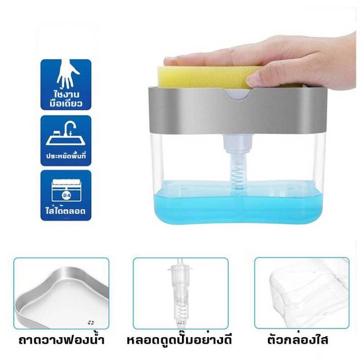 ที่กดน้ำยาล้างจาน-เครื่องกดน้ำยาล้างจาน-กล่องใส่น้ำยาล้างจาน-2in1-soap-dispenser-แถมฟองน้ำล้างจาน-ล้างจาน-อุปกรณ์ครัวเรือน