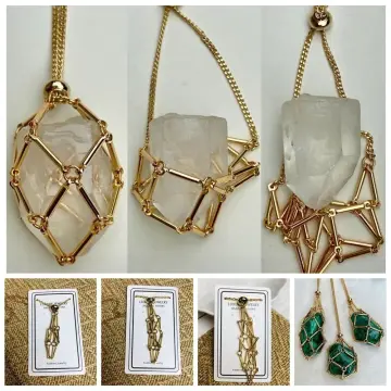 Interchangeable Crystal Holder Cage Necklace Stainless Steel Stone