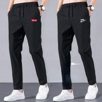 CODluba03411 【M-9XL】Thin Mens Ice Silk Cropped Pants Mens Elastic Loose Fitting Sports Straight Leg Pants Mens Versatile Casual Pants Mens