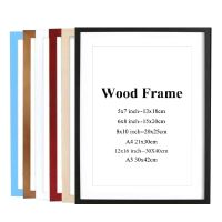 ☃ Photo Frame A4 A3 Wooden Frame for Canvas Painting Picture Frame Black White Wood Color Photo Frame with Mats for Wall Mounting