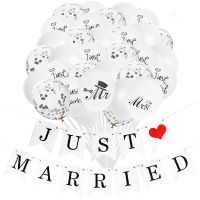 10Pcs Mr Mrs Just Married Banner Latex Balloons Printed Round Air Ball Balloon for Wedding Marriage Party Decoration Balloons Colanders Food Strainers