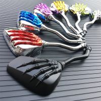 1 Pair Left Right Handlebar Side Mirror Universal Motorcycle Chrome Skull Hands Side Rear View Mirrors Motorcycle Parts