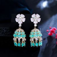 CWWZircons Elegant Dangle Drop Round Tassel Cubic Zirconia Stone Long Flower Earrings for Women Ethnic Gypsy Bell Jewelry CZ942