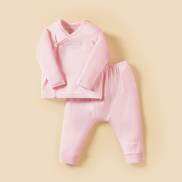 Bộ dài tay cài lệch Coolmom chất liệu sợi tre cao cấp màu hồng pastel size