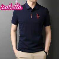 Isbella เสื้อโปโลปักโลโก้ธุรกิจฤดูร้อนแขนสั้นผู้ชาย