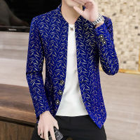 HOO 2023 Men S New Stand Collar Printed BlazerYouth Autumn Casual Fashion Personal Blazer