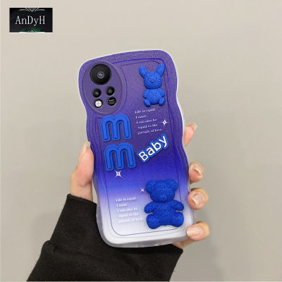 AnDyH Phone case For infinix Hot 11S NFC Case 3D Letters Bear Cute Cartoon Design Camera Protection Premium Gradient Soft Silicone Shockproof Casing Protective Back Cover Couple Cases