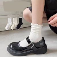 Sweet Wood Ear Ruffle Lolita Socks Harajuku JK Anime Cosplay Breathable Princess Short Sock Cute Stripe Cotton Mary Jane Socks