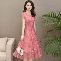 Muyoms Summer M-4xl Elegant Floral Dress Printed Mesh Patchwork Short Sleeve A-line Mother Chiffon robes de cocktail 3330