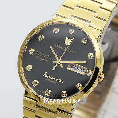 นาฬิกา-olym-pianus-sportmaster-automatic-sapphire-8909am-434-เรือนทอง-หน้าปัดดำ