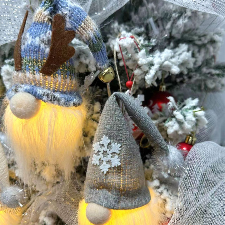 ใหม่คริสต์มาสซากุระสีฟ้า2023ขนเรืองแสงหลากหลายชนิดระฆังแขวนไม่มีหน้าตุ๊กตาผ้ากำมะหยี่แคระรูดอล์ฟ1-3ชิ้น