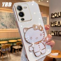 YBD มีเคสโทรศัพท์กระจกสำหรับ Vivo V25 Pro 5G V25 5G V25E เคส3D แมวน่ารักพับได้เคสซิลิโคนแบบนิ่มยึดภาพสามมิติ