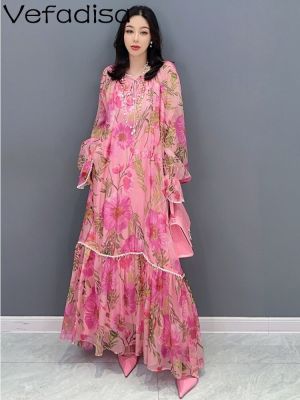 Vefadisa 2023 Summer New Sunscreen Fashion Flower Dress Personalized Women Elegant Dress Chiffon Pink Trendy Girl Skirt ZY715
