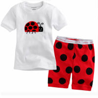 Ladybug ชุดเสื้อยืดกางเกงขาสั้นสำหรับเด็ก,ใหม่ชุดเสื้อยืดแขนสั้นสไตล์เกาหลีสำหรับฤดูร้อนชุดนอนกางเกงขาสั้นผ้าคอตตอนสำหรับเด็ก