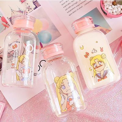 [2023ใหม่] ขวดแก้ว Kawaii Taza Sailor Moon 450Ml กระบอกน้ำแก้วถ้วยซุปน่ารักพร้อมหลอดแก้ว Botol Minuman น่ารัก